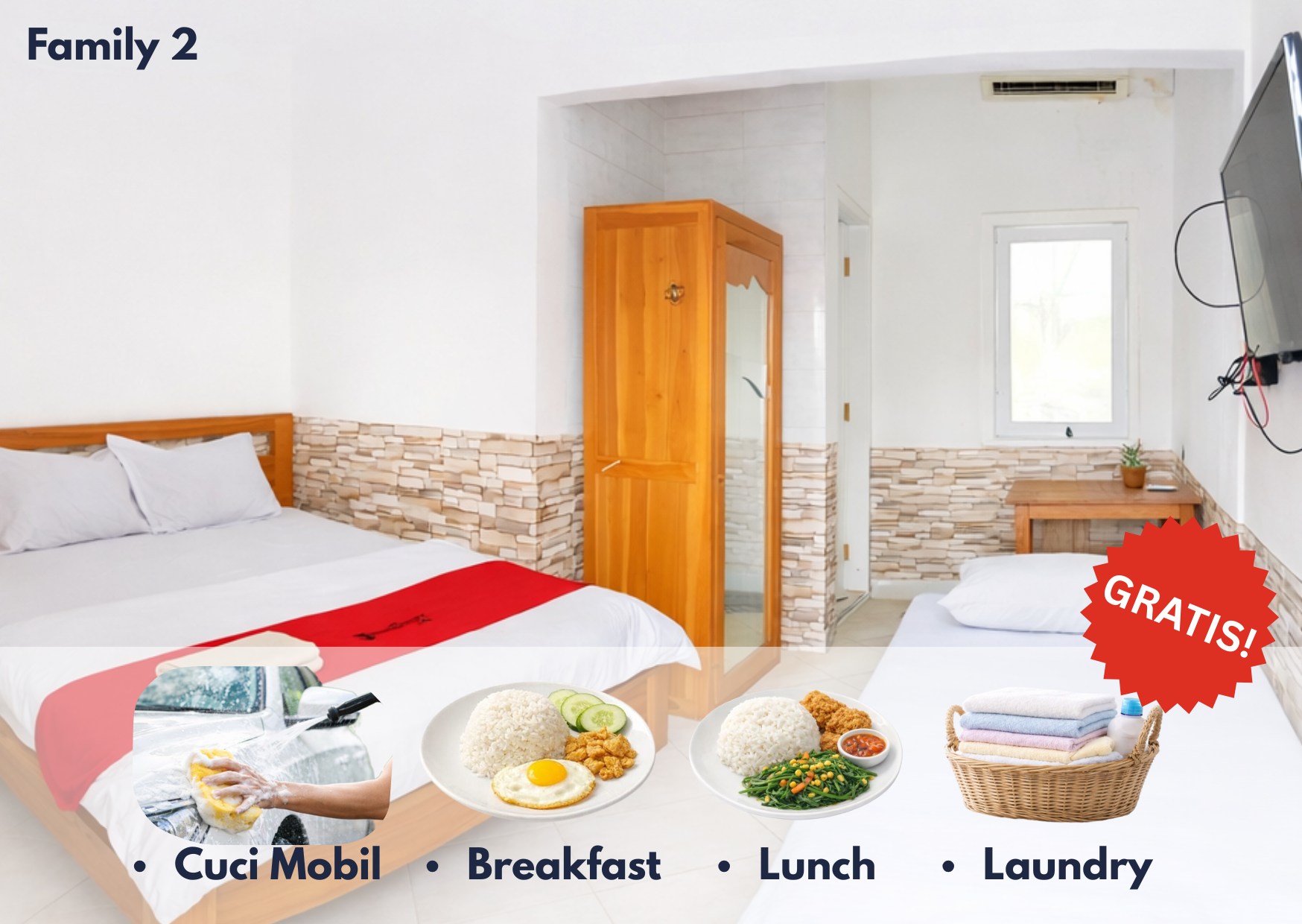 Cozzy Residence Bali Family 2 + GRATIS SARAPAN + MAKAN SIANG TIAP HARI +CUCI MOBIL TIAP MINGGU+ LAUNDRY HARIAN