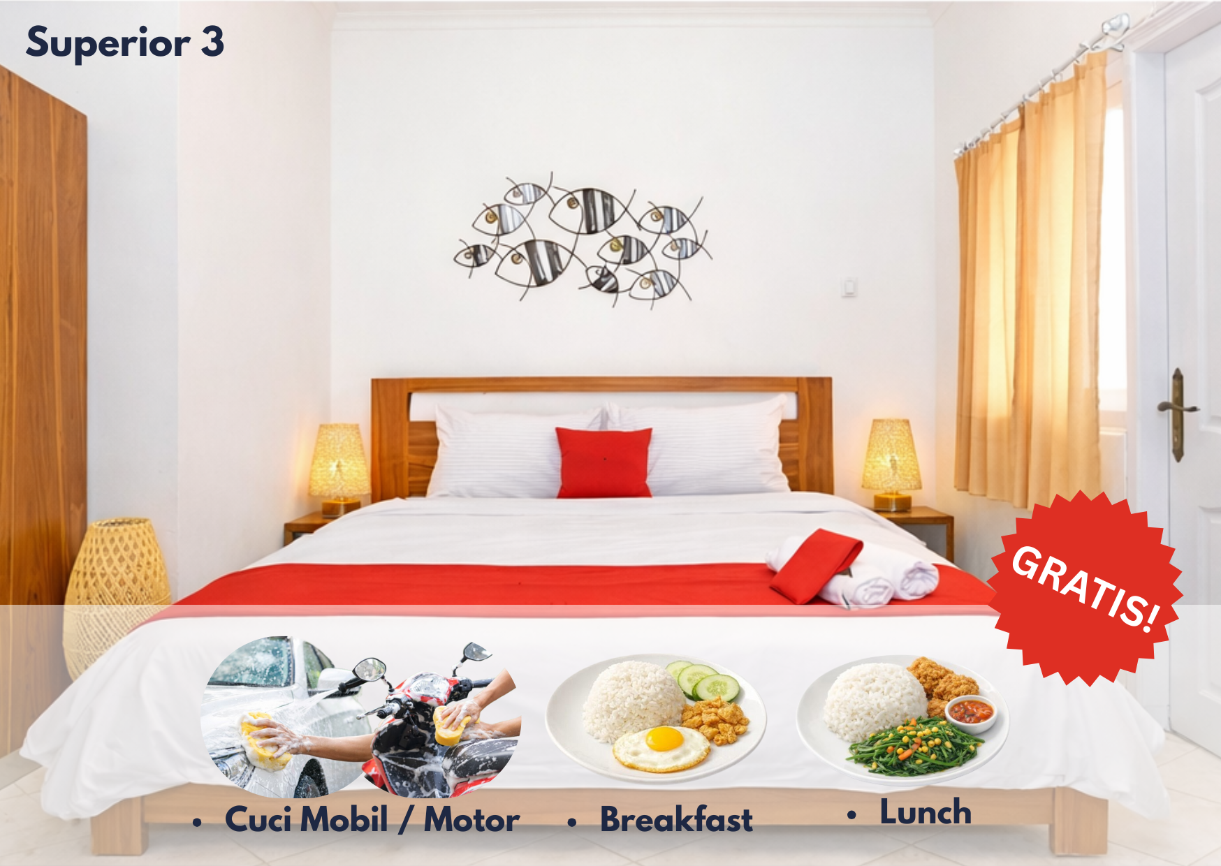 Cozzy Residence Bali Superior 3 + GRATIS SARAPAN + MAKAN SIANG SETIAP HARI+ CUCI MOTOR SETIAP MINGGU