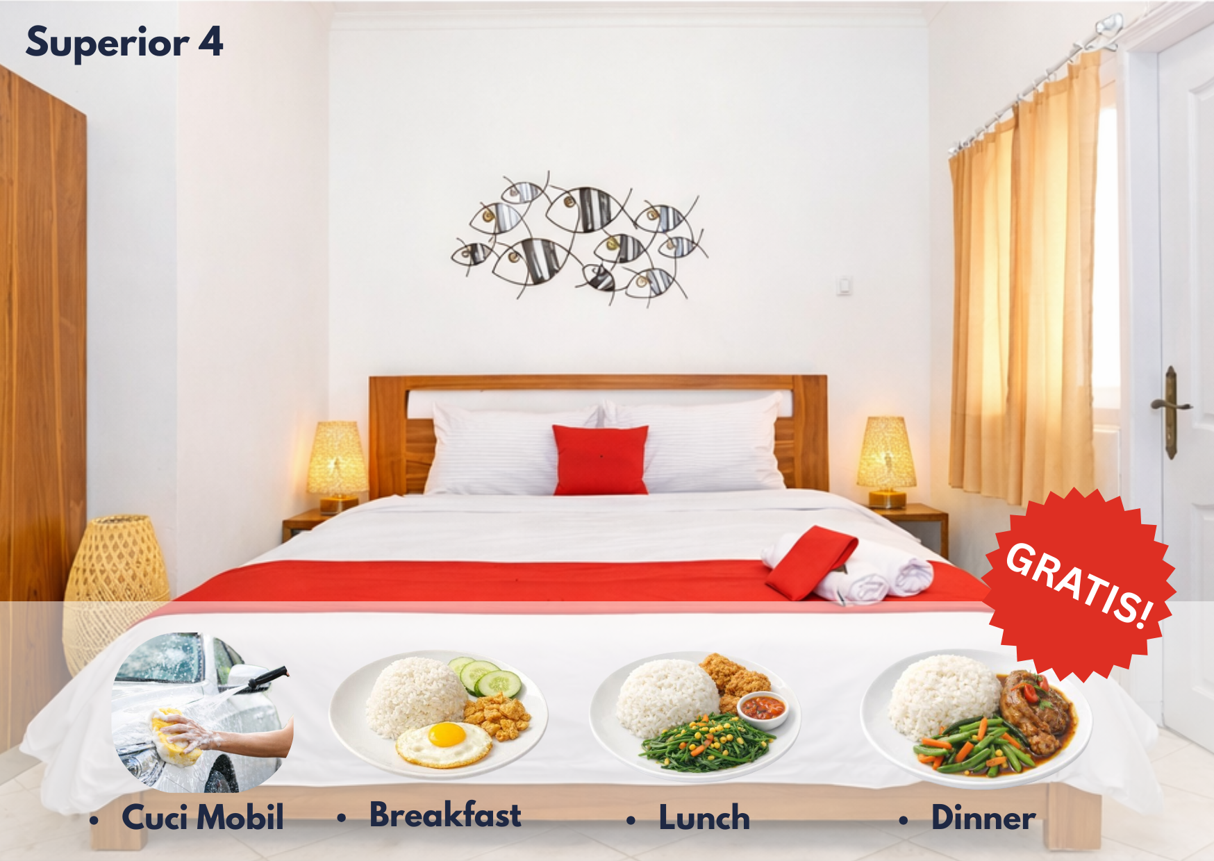 Cozzy Residence Bali Superior 4 + GRATIS SARAPAN + MAKAN SIANG + MALAM SETIAP HARI + CUCI MOTOR/MOBIL SETIAP MINGGU