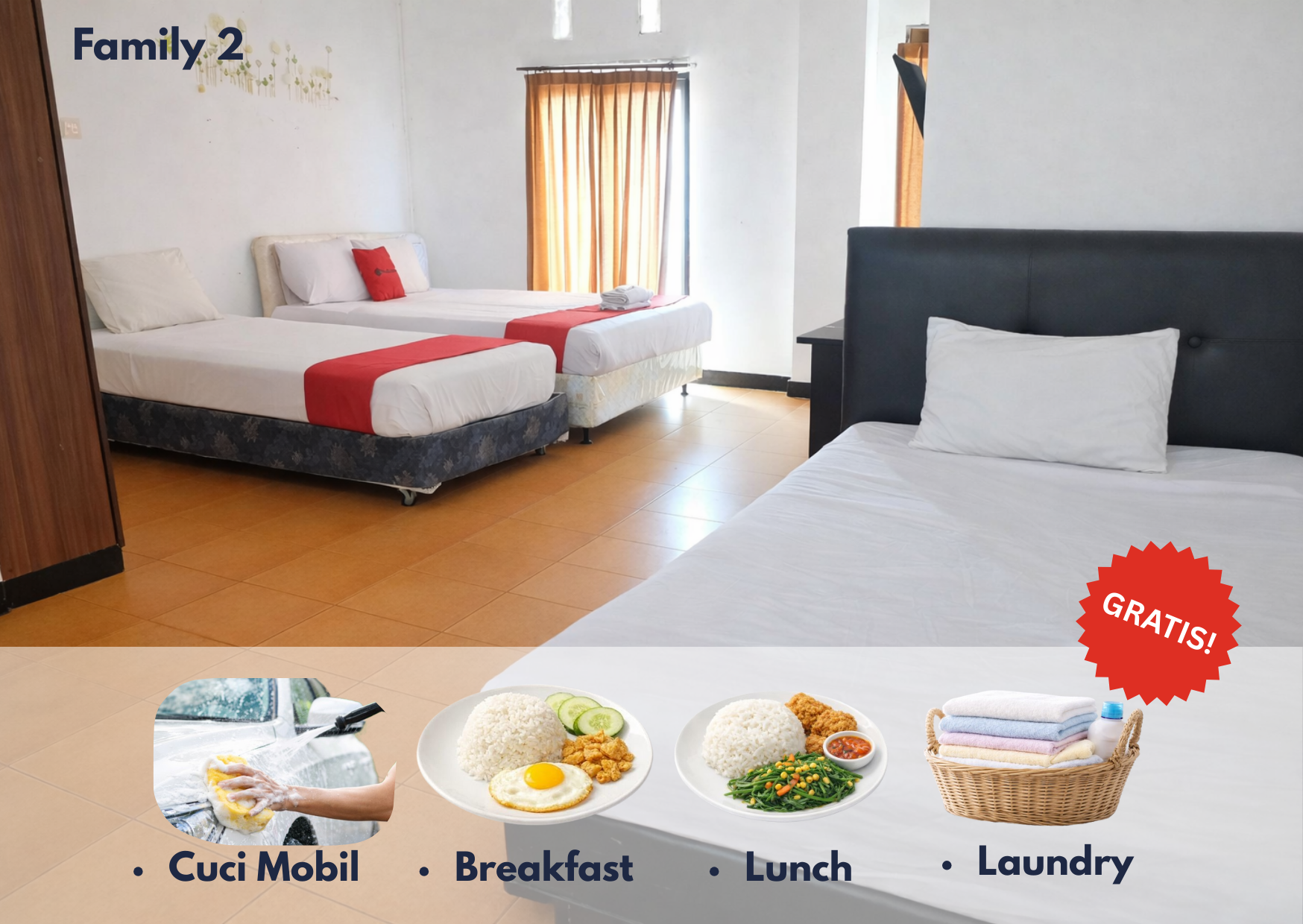 Cozzy Residence Bandung Family 2 + GRATIS SARAPAN + MAKAN SIANG SETIAP HARI +CUCI MOBIL TIAP MINGGU+ LAUNDRY HARIAN