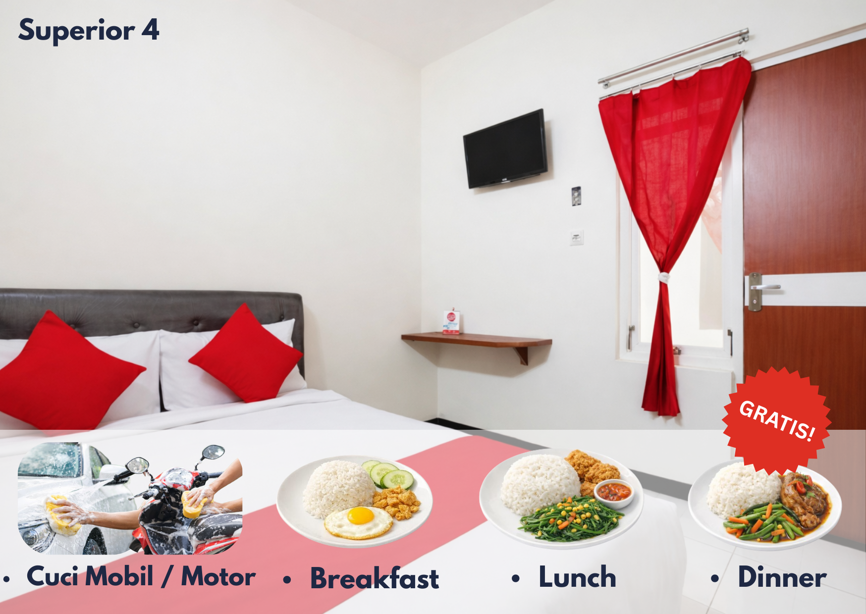 Cozzy Residence Malang Superior 4 + GRATIS SARAPAN + MAKAN SIANG + MALAM SETIAP HARI + CUCI MOTOR/MOBIL TIAP MINGGU